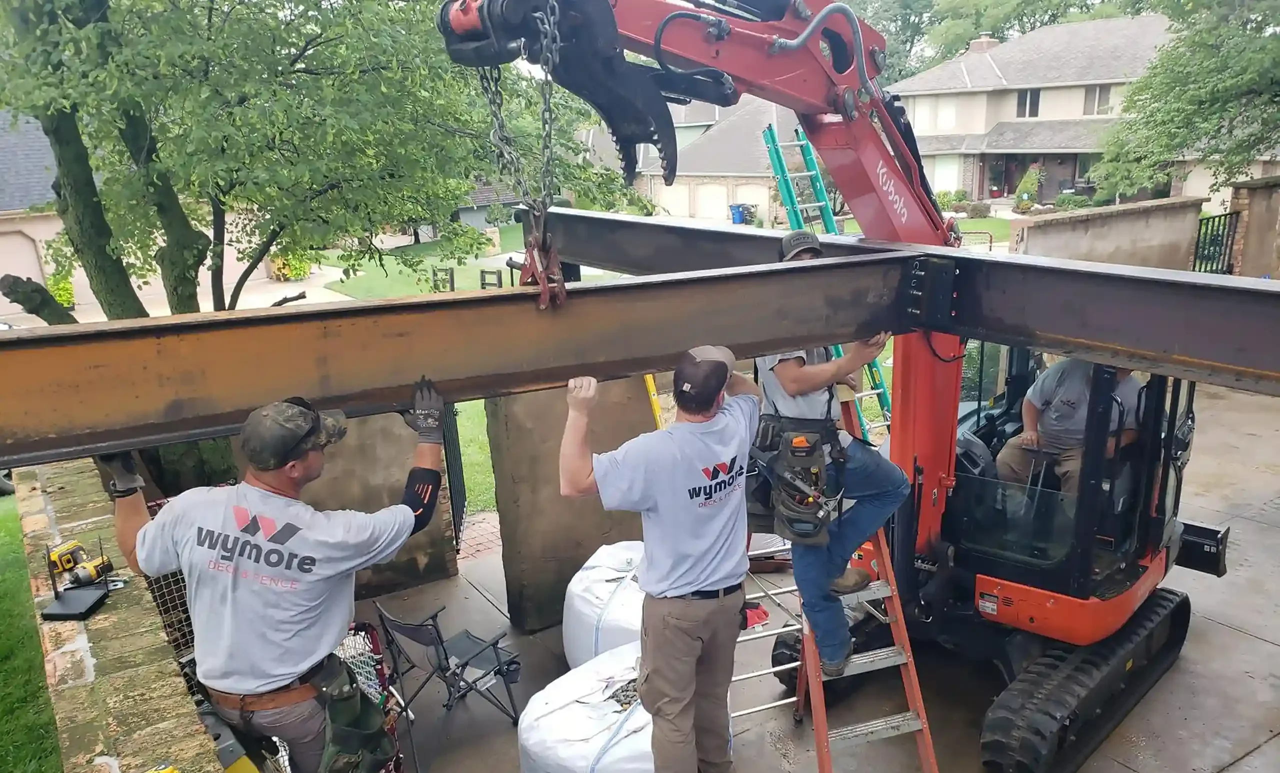 Photo of a Wymore Deck & Crew building a frame for an elevated deck.
